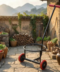 Beefy Heavy Duty Hand Truck And Bucket Cart With Metal Frame And Padded Handle For Easy Rolling And Stable Support At Home And In The Workshop Carbon Steel Trolley Two Wheel Mobility, black steel two-wheel bucket cart with red wheels, in stone courtyard