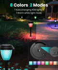 8 Pack Solar Pathway Lights With Warm White And 7 Color Changing Modes illuminating a garden path at night