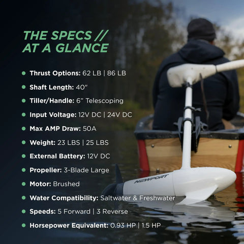 62lb Thrust Transom Mounted Saltwater Electric Trolling Motor With LED Battery Indicator And 40 Inch Shaft specs on boat