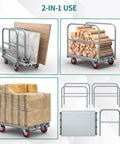 Beast 2 In 1 Drywall Cart Heavy Duty Platform Cart with folding wheels and sides, shown carrying various materials.