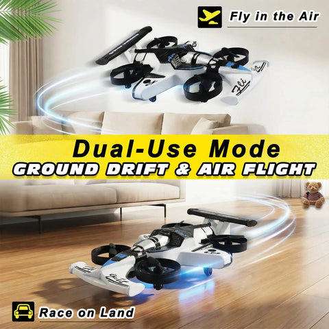 2 In 1 Flying Car And Stunt Drone Dual Mode RC Quadcopter And Racing Drift Vehicle Indoor Micro Remote Control Toy For Boys