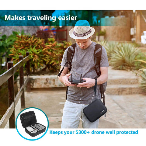 Traveler with Hard Shell Carrying Case For DJI Mavic Mini 2 Series Drones Including Mini 2 SE And Mini 4K, compact size, black case