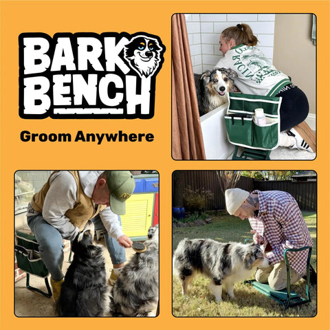 Dog Grooming And Bath Bench For Sit Or Kneel Comfort, Foldable Portable Pet Grooming Bench with Cushioned Seat and Handles