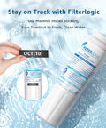 Close-up of Premium Replacement Refrigerator Water Filter Compatible With EveryDrop 4 showing installation sticker
