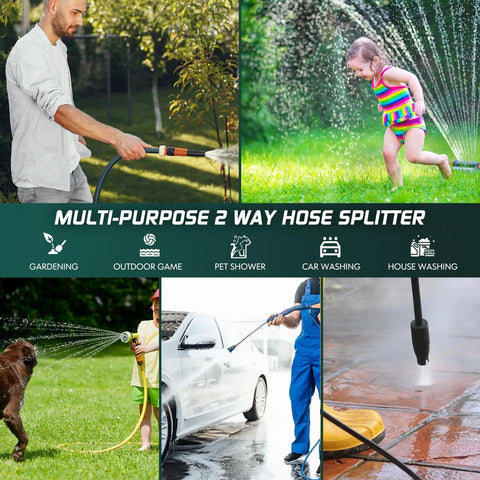 2 Way Garden Hose Splitter With Shut Off Valve For 3/4 Inch Hose Connector Heavy Duty Metal Outdoor Faucet Y Connector For Garden Hose No Leaks With Leak Proof Washers Included for gardening, car washing, and pet shower
