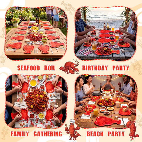 Crawfish Paper Plates 50 Pack, 10x12 Disposable Lobster Boil Trays for seafood boil and coastal gatherings