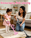 Toddler playing with 3 In 1 Kids Vacuum Toy With Gentle Realistic Suction For Toddlers, Pink Color With Foam Balls, in living room