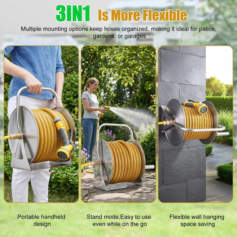 Heavy Duty Wall Mounted Hose Reel With Dual Wheel Smooth Winding And Ergonomic Crank, 6.5 Foot Leader Pipe, durable metal use