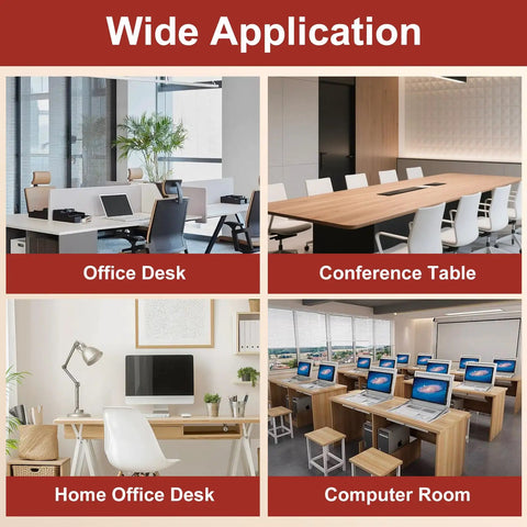 Heavy Duty 2 Inch Desk Grommet Kit With Eight Black Hole Covers And Cobalt Hole Saw for office desks and conference tables.