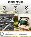 Garden Hose Reel Wall Mounted With 175 Ft Capacity For Three Quarter Inch Hose Heavy Duty Space Saving Design showing smooth rewind feature.