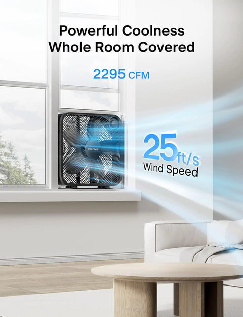 20 Inch Box Fan With 3 Speeds For Window Floor Or Tabletop Use Lightweight 5 Blade Design Delivers Up To 2295 CFM Airflow in window