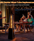 Outdoor gathering with patio heater using Glass Tube Replacement for Patio Heaters, 49.5 Inch Tall by 4 Inch Diameter