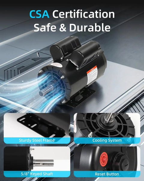 3HP Air Compressor Electric Motor 230V 17.6 Amps 56 Frame with cooling system and keyed shaft