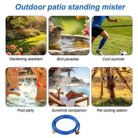 Standing Outdoor Hose Misting Cooling System With Portable Water Mister And Brass Nozzles for patio garden use