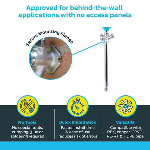 10 Inch Frost Free Sillcock With Push To Connect Inlet And 3/4 Inch Garden Hose Outlet in wall installation illustration
