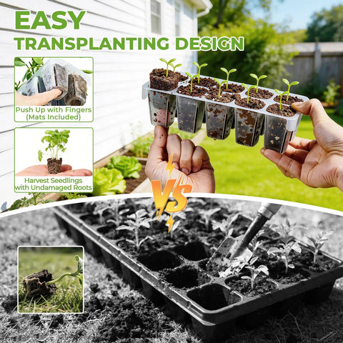 No Fuss Seed Starter Tray Kit With Reusable Germination Trays, Humidity Domes And Bases, 40 Cell Green Set for Easy Transplanting