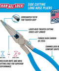 8 Inch Long Nose Pliers With Side Cutter And Knife And Anvil Needle Nose Pliers With Crosshatch Jaw Forged From High Carbon Steel, Blue