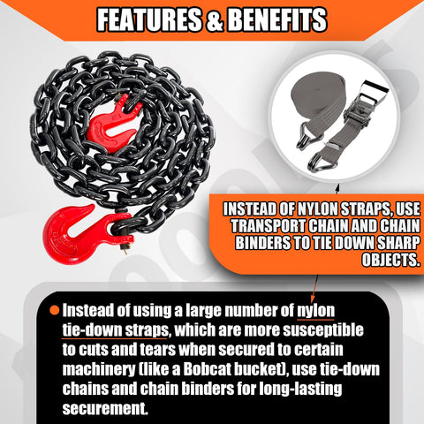 Beefy Half Inch G80 Trailer Tow Chain Ten Foot With Red Clevis Grab Hooks EP Black Finish 12000 LB WLL Logging Chain coiled