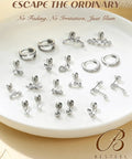 Hypoallergenic Flat Back Stud Earrings Set For Women All In One 14K Gold Plated Surgical Steel Silver Finish Includes 6 Stud Pairs