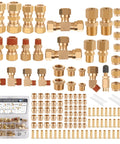Front view of Ailbiuko 137Pcs brass DOT air brake line fittings kit with assorted compression adapters.