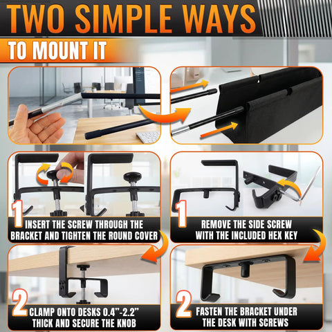 36 Inch Under Desk Cable Management Tray With No Drill Clamp On And Built In Ties installation steps on desk