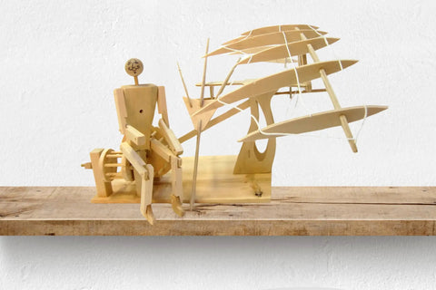 Leonardo Da Vinci Ornithopter 3D Puzzle And Engineering Toy For Kids 9 And Up Educational Science Kit With Wood Pieces Hands On Flight Model Build, wooden ornithopter model on shelf