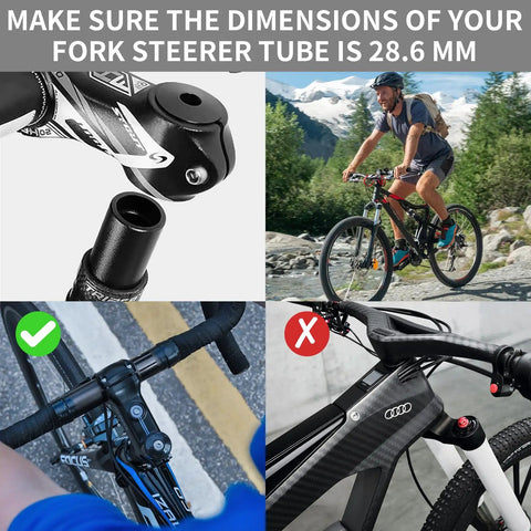 Adjustable Bike Stem Riser Handlebar Extender That Boosts Your Ride Up To Five Point Two Inches Rise For One And One Eighth Inch Steerer Fits Road MTB BMX Cycles Aluminum Alloy Black Finish visible on a mountain bike