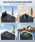 GaN 45W Universal Travel Adapter With PD and QC Fast Charging showing plug types for EU UK US AU regions