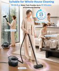 Ditch the hassle of buying two gadgets! This 2-In-1 Steam Cleaner Boasts Detachable Handheld And Mop Functionality For Fast 15 Second Heat Up. Enjoy Deep Cleaning Power With A Huge 1600ml Tank, Making It The Ultimate All-In-One Solution You Need Right. Gray steam cleaner in action with a 54.10 fl oz tank, cleaning floors and upholstery.