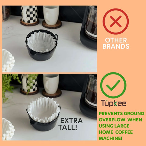 Bulk 12 Cup Coffee Filters Tall Walled Prevent Grounds Overflow, 9.75 x 4.25 Inches, 500 Count in use with coffee maker