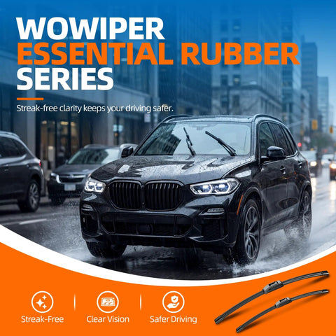 Premium All Season Windshield Wiper Blades Set Of 2, 26 And 16 Inch Fit, Zero Streak Free Smooth Sweep For Front Glass on wet road.