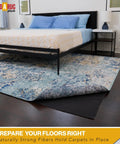 Nonskid Rug Pad 3' x 5' Plush Reversible Gripper One Quarter Inch Thick under area rug on hardwood floor in bedroom.