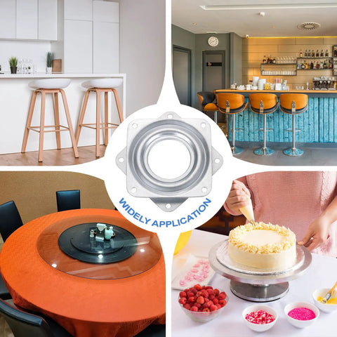 Three Inch Bar Stool Swivel Replacement Plate With 360 Degree Rotation Lazy Susan Turntable For Recliners And Tables Square Ball Bearing Base Mount Silver 72x72mm 8mm Thick, silver metal swivel plate
