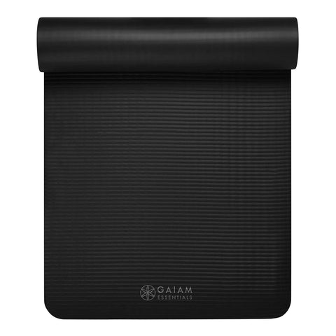 Killer 10mm Thick Yoga Mat With Big Time Cushioning Plush NBR Foam Joint Relief For Beginners Pilates Stretching Floor Workouts Includes Cinch Strap Black rolled up view.