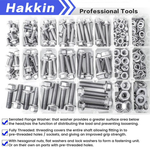Beast Mode 360 Piece M5 M6 M8 304 Stainless Steel Metric Flange Bolt and Nut Assortment Kit with Hex Bolts Flat Lock Spring Washers.