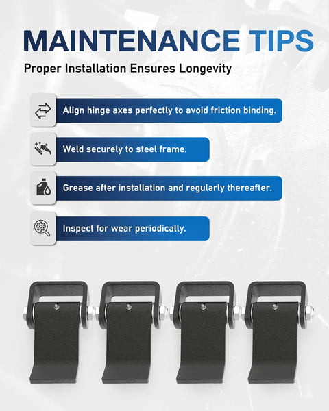 Maintenance tips for Beefy Weld On Trailer Hinges Set Of Four Heavy Duty Steel Gate And Dump Door Hinge Straps