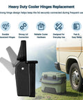 Replacement Cooler Hinges Kit Compatible With BMX 25 52 And 72 Qt Coolers displayed with van and coolers
