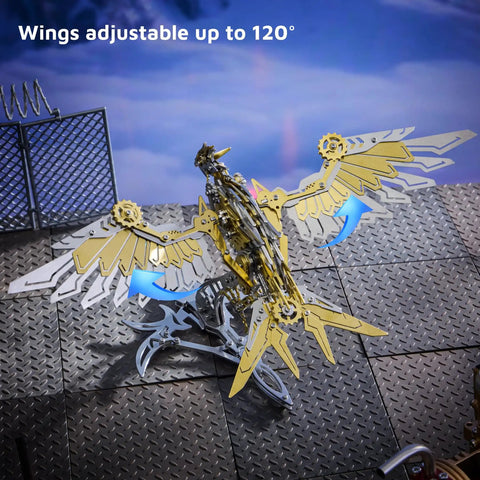 3D Metal Model Kit For Adults And Teens Do It Yourself Mechanical Puzzles Assembly Models, yellow mechanical bird with movable wings.