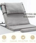 Heavy Duty Electric Adjustable Bed Backrest Recliner For Up To 300 Lbs With Solid Steel Frame And Dense Foam, Sliding Range From 4 To 68 Degrees In Smooth Grey Finish For Ultimate Lounge Comfort, with a soft grey cushion.