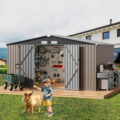 12 By 10 Ft Outdoor Metal Storage Shed For Backyard And Patio, Heavy Duty Garden Shed With Reinforced Side Walls And Modern Frame