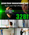 2 In 1 Green Laser Distance Measurer With Cross Line Level For Quick Indoor Outdoor Measuring, 328 Feet Range, Dual Green Lasers For Easy Layouts And Precise Marking, Accuracy Up To 1.5mm on worker holding unit