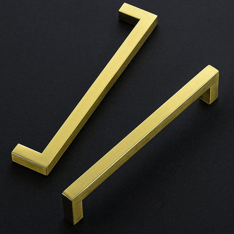 30 Pack Seven And A Half Inch Square Cabinet Handles Brushed Brass Drawer Pulls For Cabinets Cupboards Kitchen Hardware With Smooth Finish Easy Install And Durable Metal Construction Center To Center Seven And A Half Inch, pair on black background