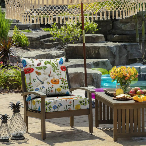 Outdoor Chair Cushions For Patio Furniture 24X24 Deep Seat Set With Removable Covers UV Resistant Waterproof Cushions For Garden Deck Porch Farmhouse Vibe Floral Pattern All Weather Comfort