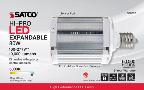 Push Thru 80W EX39 Light Bulb For LED HID Fixtures White 5K Daylight Color SB Base With Metal Bushing 1/8 IP Cap No Set Screw
