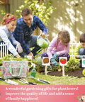 Family gardening with 4 Piece Floral Gardening Tools Set With Non Slip Rubber Handles Heavy Duty Garden Kit For Planting Digging Loosening And Transplanting Plus Gloves Ideal Gift For Women Birthday Box Green