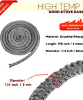 Front view of a coiled wood stove gasket rope; graphite-fiberglass, 1/4 in diameter, 118 in length