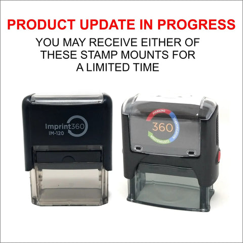 Heavy Duty Self Inking Rubber Stamp For Completed By And Date Lines Red Commercial Grade showing two models with clear bases.