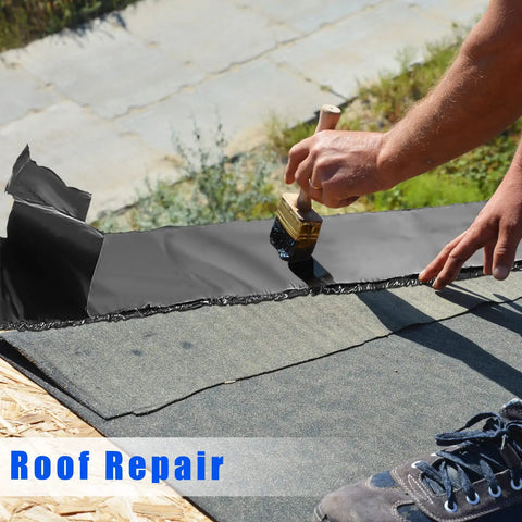 Person applying Two Rolls Of 4 Inch Asphalt Crack Filler Tape For A Quick Easy Driveway Repair And Crack Sealing On Asphalt Surfaces Tarmac Parking Lot And Roof Waterproof Weather Resistant on roof