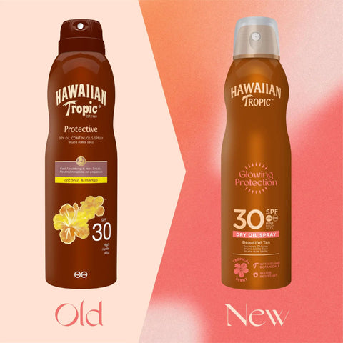 Continuous Mist Spray With Protective Oil Formula for Beach Bum Essentials and Poolside Chill Sessions SPF 30 bottles comparison side by side.