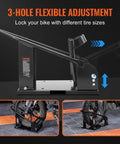 Heavy Duty Motorcycle Wheel Chock With 1800 Lb Capacity Durable Steel Front Tire Bracket Three Adjustable Holes Fits 15 To 21 Inch Wheels Works With Off Road And Street Bikes, side view showing three-hole adjustment feature.